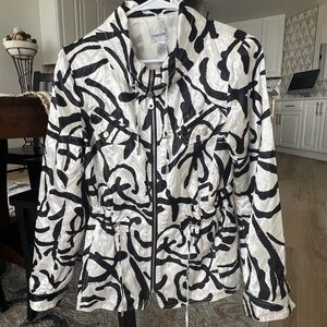 Chico’s Wind/Rain Nautical Jacket Sz 1 - White and Black
